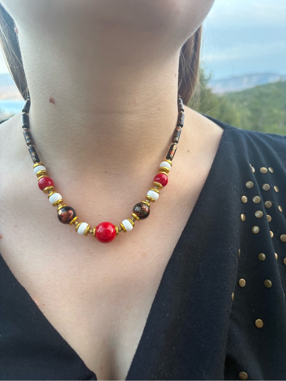 Vintage Glass Painted Beaded Necklace